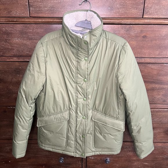 J.Crew Sherpa-Lined Puffer Jacket with Prima Loft, size XS, Olive Green - Picture 2 of 6